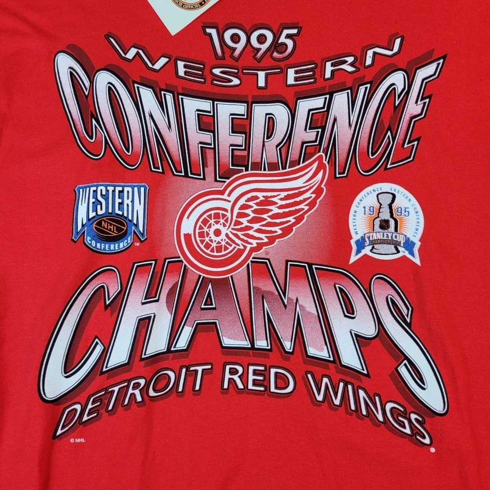 Vintage 1995 Detroit Red Wings Conference Champs T-Shirt Men's Lrg Salem New NOS - Picture 3 of 9